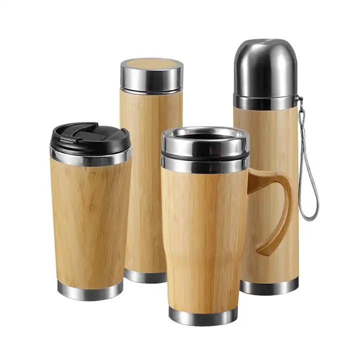 customize water bottle double wall coffee mug vacuum thermos stainless steel tumbler cups with bamboo XR-44