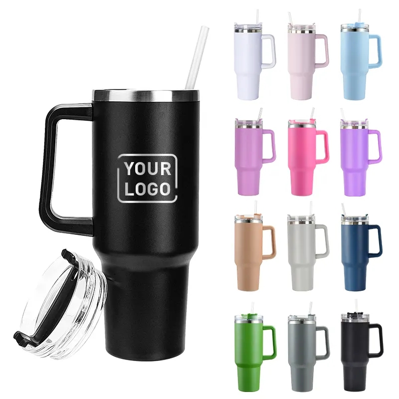 Custom Logo Print Cool Adventure Quencher H1.0 Powder Coated Stainless Steel 40oz Travel Mug Tumbler Cup with Handle TY56