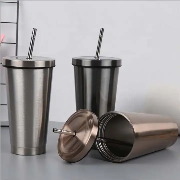 17oz metal matte black stainless steal tumbler cup insulated straw tumbler cup stainless steel straw tumbler mug with lid straw MK-28