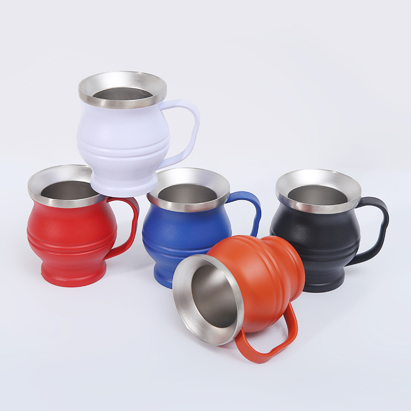 Wholesale of New Double Layer Stainless Steel Handle Cup Argentina Gourd shaped Madai Cup Student Home Milk Cup YH-50