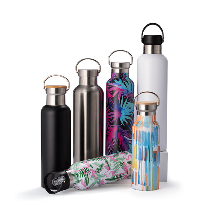 Creative stainless steel sports water bottle with pull ring sports cup Fashion double insulation cup custom LQ-488