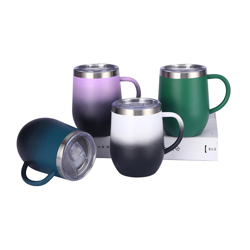 New household stainless steel thermos cup 12oz with handle Egg cup Mini pot belly cup two-color water cup custom HC-46