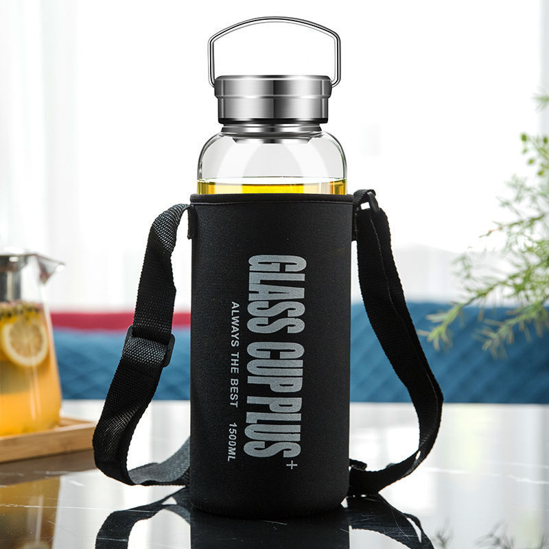 Large capacity glass high borosilicate outdoor portable sports kettle will carry cover male tea cup 600ML BF-18