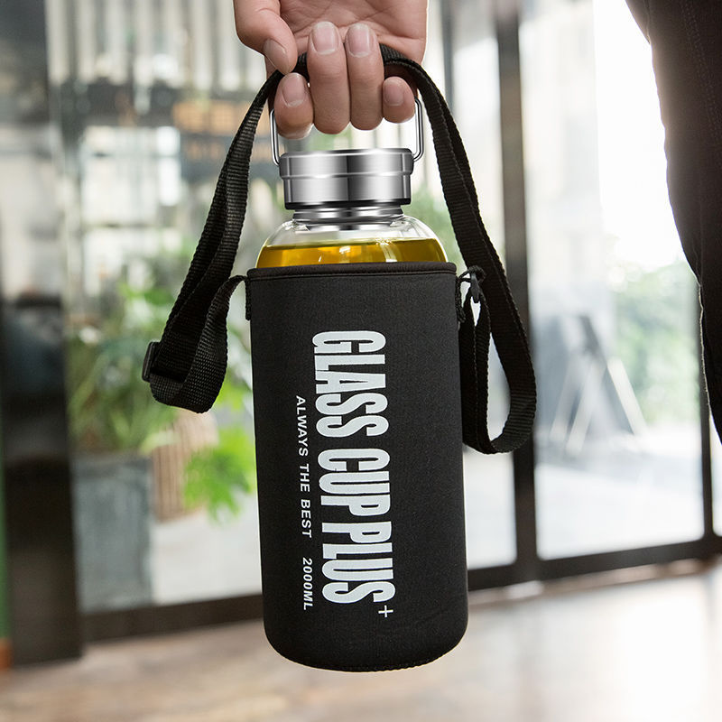 Large capacity glass high borosilicate outdoor portable sports kettle will carry cover male tea cup 600ML BF-18