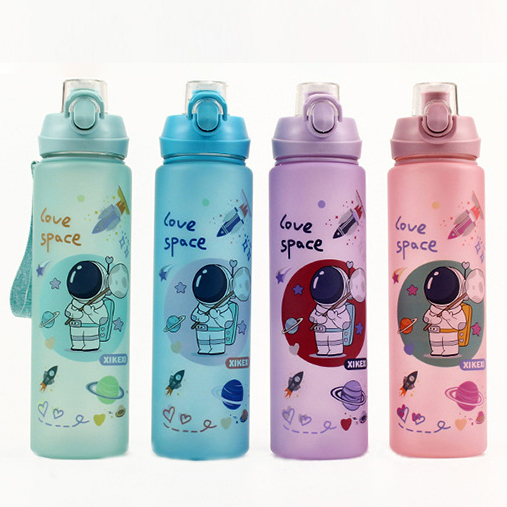 Large capacity 1000ML sandblast direct drink cover cartoon water cup Men's outdoor sports portable water bottle with space cup ZH-18