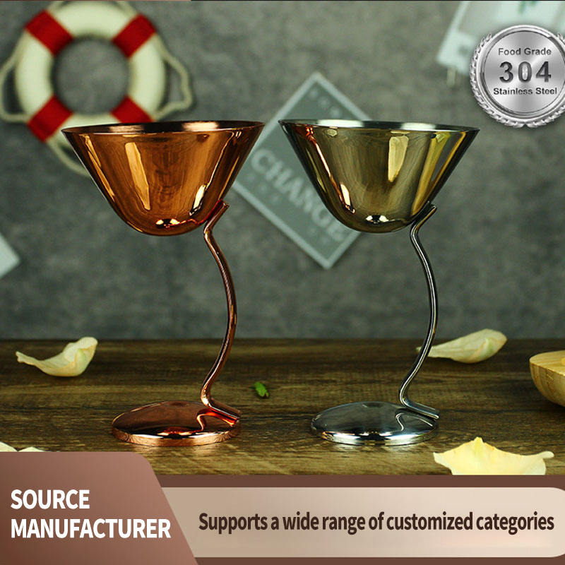 304 stainless steel tall glass creative metal triangle cup curved foot cup bar KTV cocktail cup wholesale LGD-40