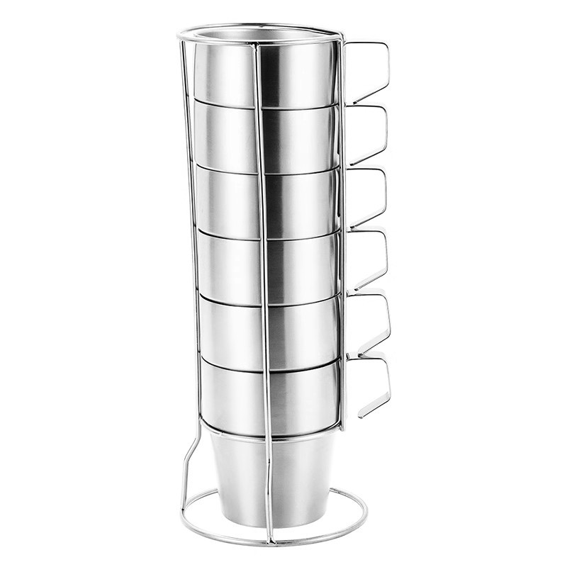 Outdoor camping 304 stainless steel double cup 4-piece set 6-piece set with handle Coffee cup Insulated cup Beer cup YL-20
