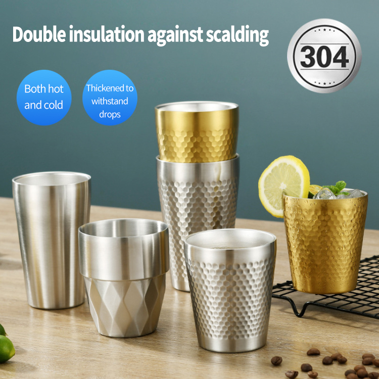 Beer cup coffee cup Korean cup diamond hammer outdoor camping 304 stainless steel double-layer water cup YL-11.5