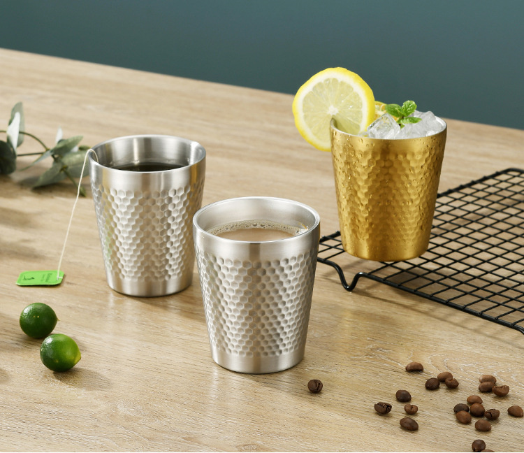 Beer cup coffee cup Korean cup diamond hammer outdoor camping 304 stainless steel double-layer water cup YL-11.5