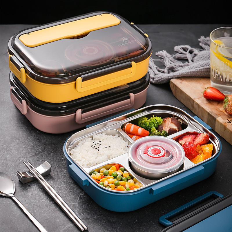 304 stainless steel double-layer student lunch box Double-layer partition large-capacity office lunch box Portable insulated lunch box QF-07282