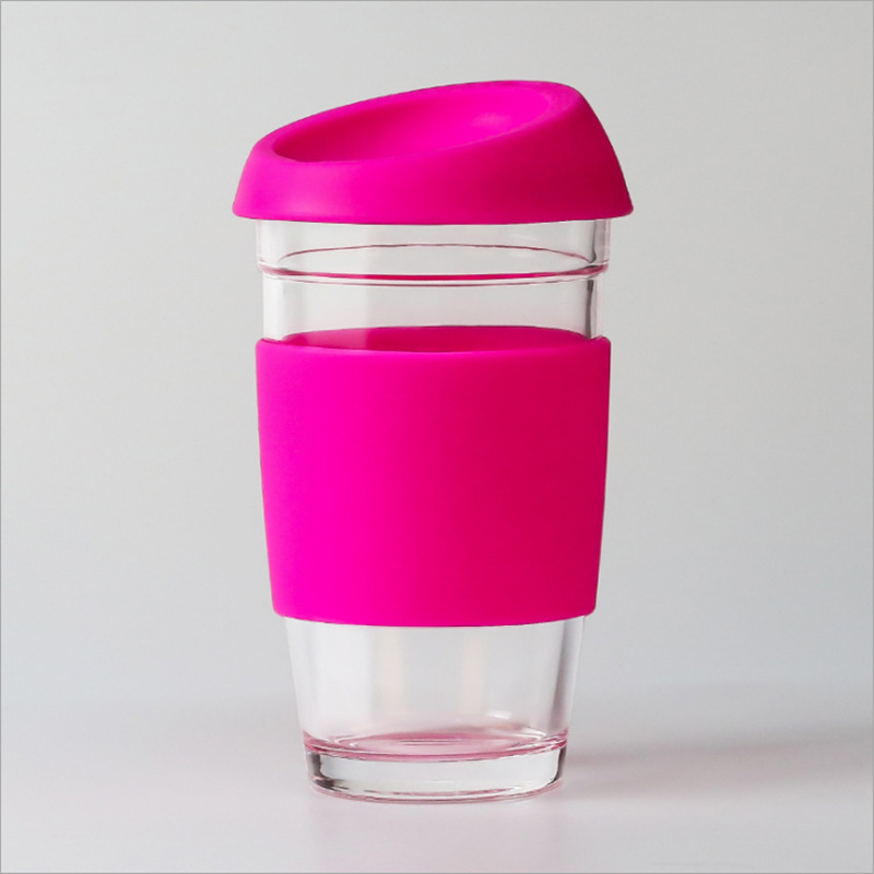 Large capacity 480ml glass water cup straight anti-slip and anti-drop tea cup high borosilicate silicone glass LD-20