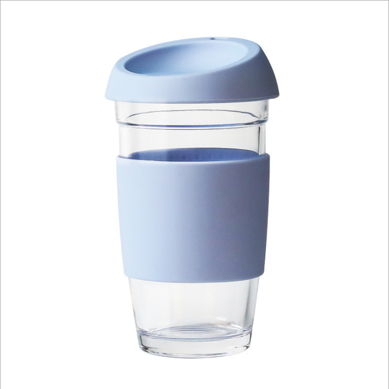 Large capacity 480ml glass water cup straight anti-slip and anti-drop tea cup high borosilicate silicone glass LD-20