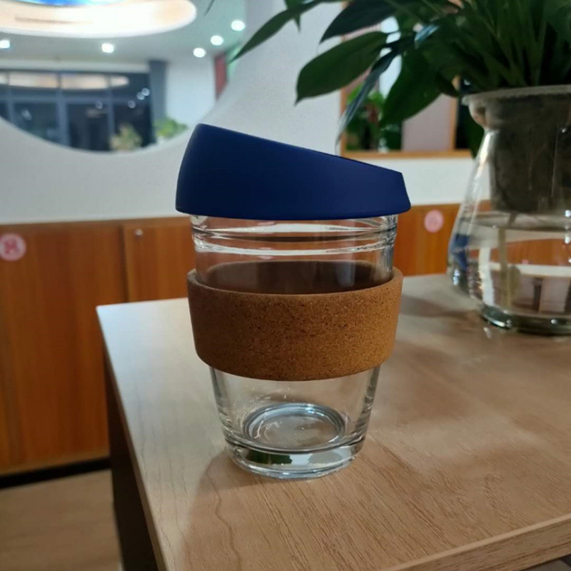 Business Gift 8oz Simple coffee mug 12oz anti-scalding silicone cup 16oz cork set glass with logo LD-15