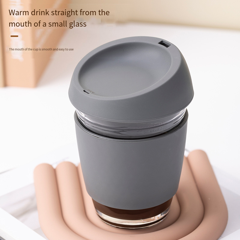 Business Gift Glass coffee cup Gaopeng glass coffee cup Travel cup Silicone cork glass with lid water cup LD-17