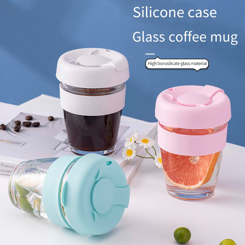 Silicone glass coffee cup Silicone cover cork cover anti-scalding high appearance level portable cup straight drink coffee cup LD-19