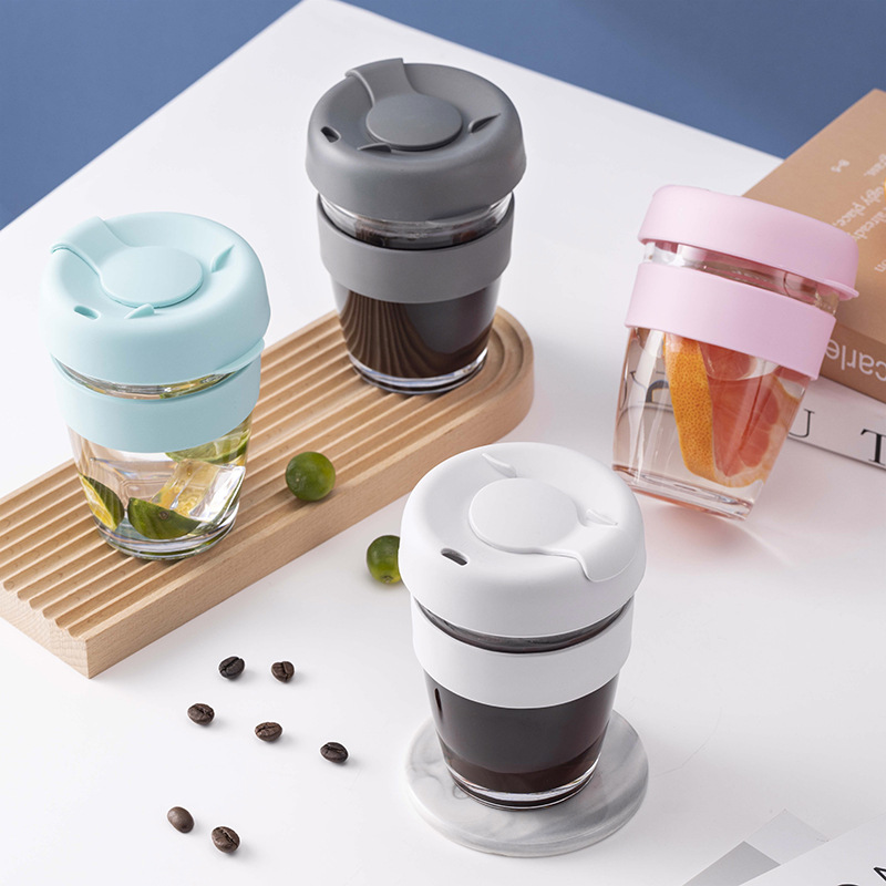 Silicone glass coffee cup Silicone cover cork cover anti-scalding high appearance level portable cup straight drink coffee cup LD-19