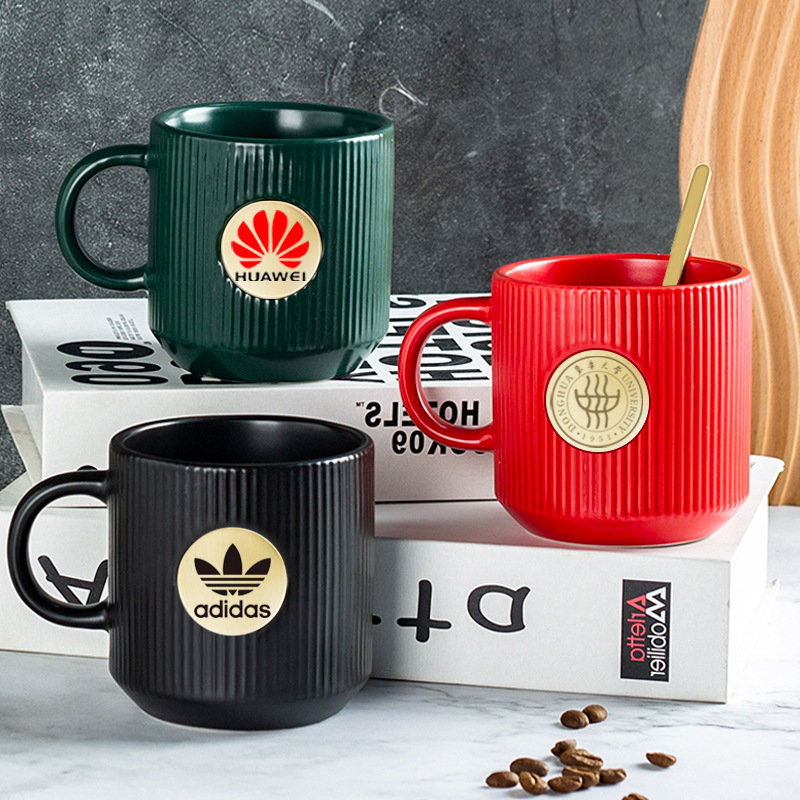 Ceramic mug custom LOGO senior stripe copper seal to map DIY office coffee  Gift box set RQ-21.6