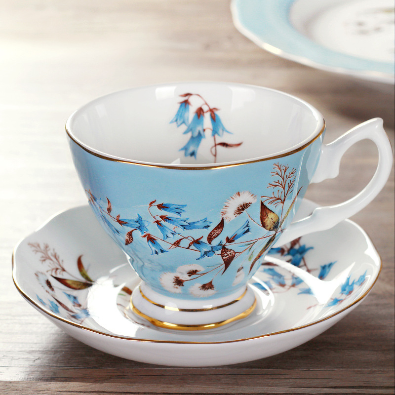 European Coffee Afternoon saucer Spoon Cup Set Bone China flanged coffee cup Ceramic flower bone China Gift Teacup TS-60