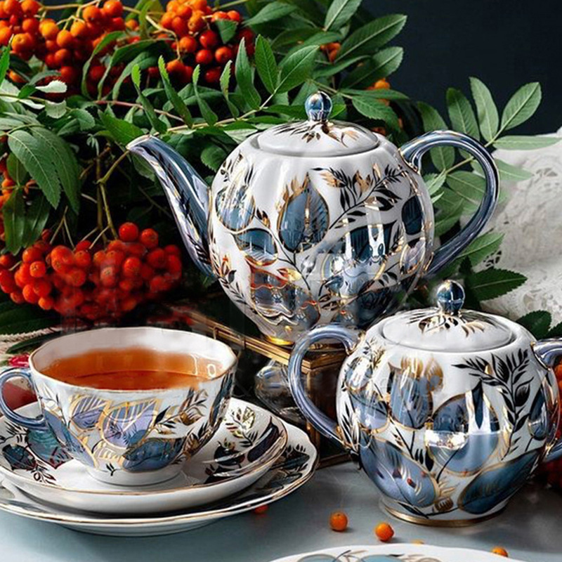 Light luxury pastoral tea set Moonlight series coffee cup saucer palace style porcelain tea cup saucer teapot two-piece set BS-1120