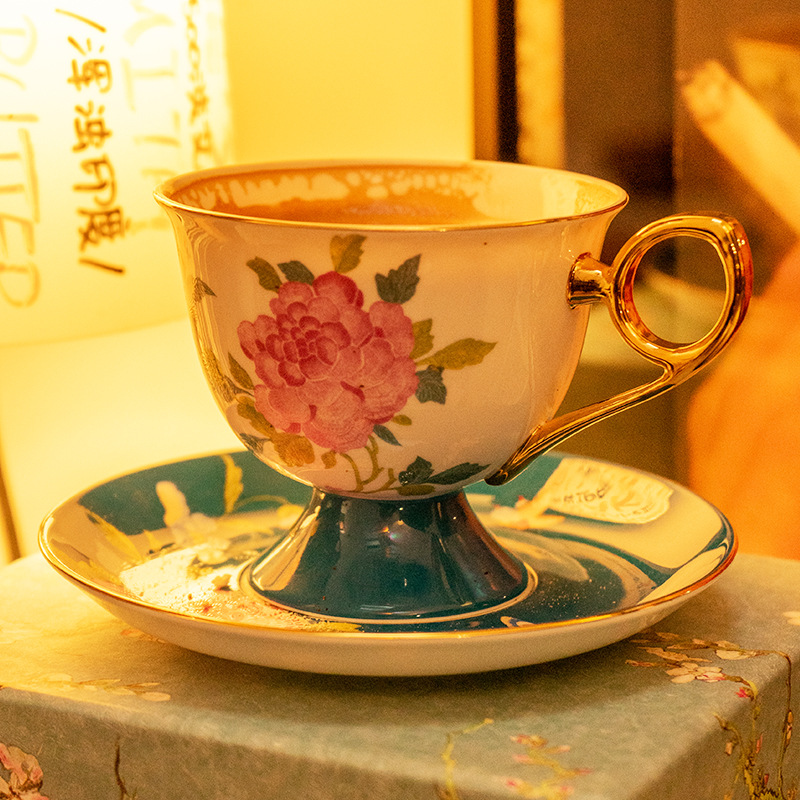 Light luxury embroidery series coffee cup saucer Mark cup Luxury breakfast oatmeal cup pot home gift box packaging BS-155
