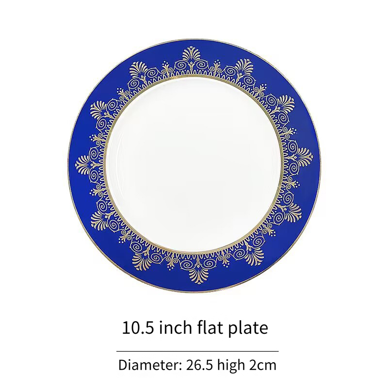 Polaroid gold blue Western tableware light luxury set home bone China tableware Western plate steak knife and fork Plate set BS-120