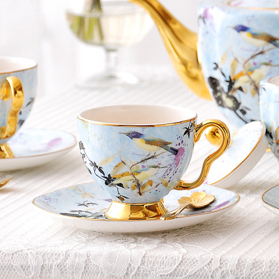 Nordic English gold handle coffee cup and saucer model room set gold sand effect bone China coffee cup and saucer cross-border exclusively for BS-158