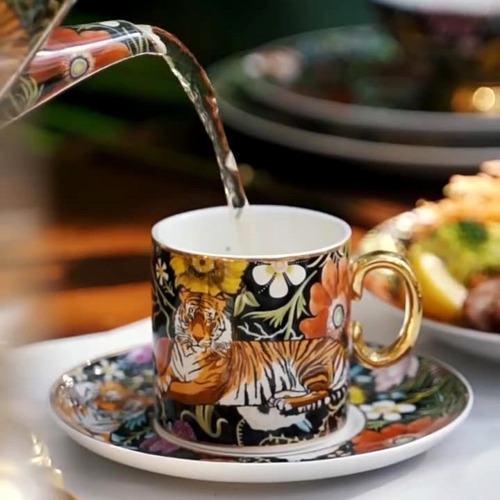 فنجان شاي بعد الظهر من السيراميك الفاخر الاوروبي، مجموعة اسطوانات القهوة البريطانية YC-498/1162