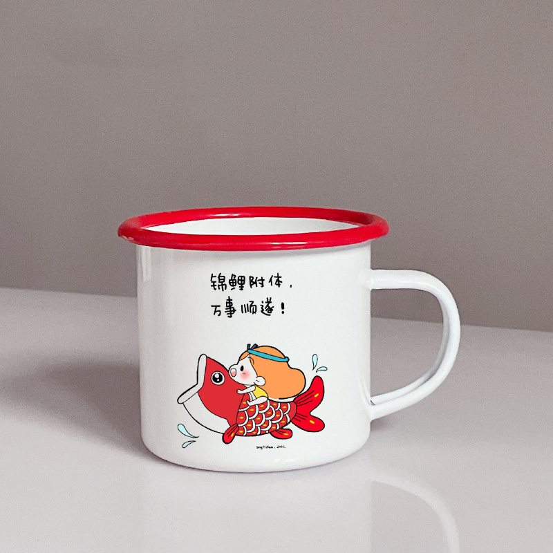 Thickened red edged enamel cup
