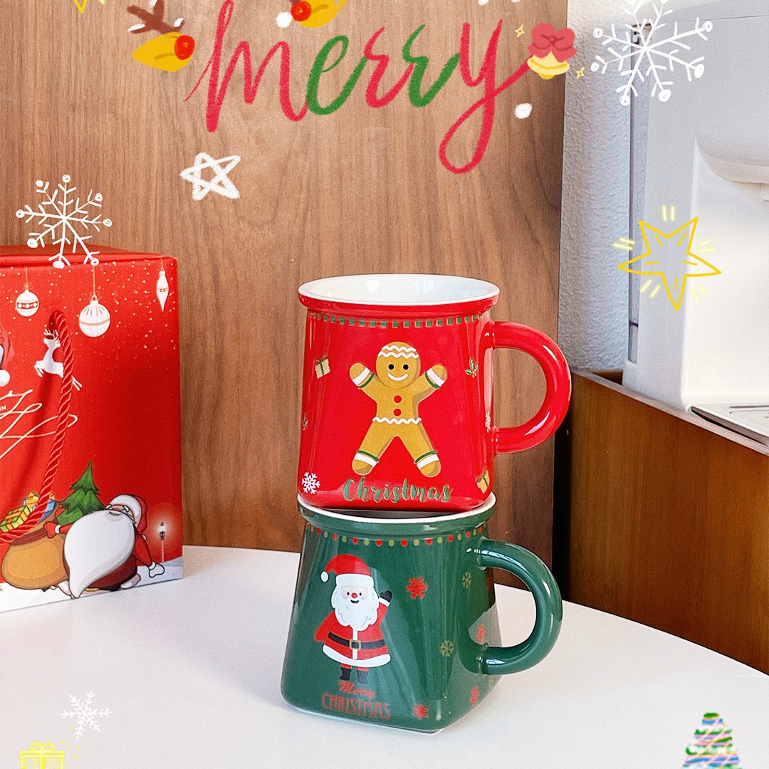  Hand drawn Christmas cup lid, ceramic gift box for gift giving, creative cartoon strap, water cup, mug