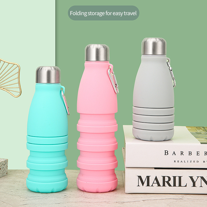 The new platinum grade silicone telescopic Coke bottle cross-border specially for outdoor sports folding kettle 550ml water cup QH-26
