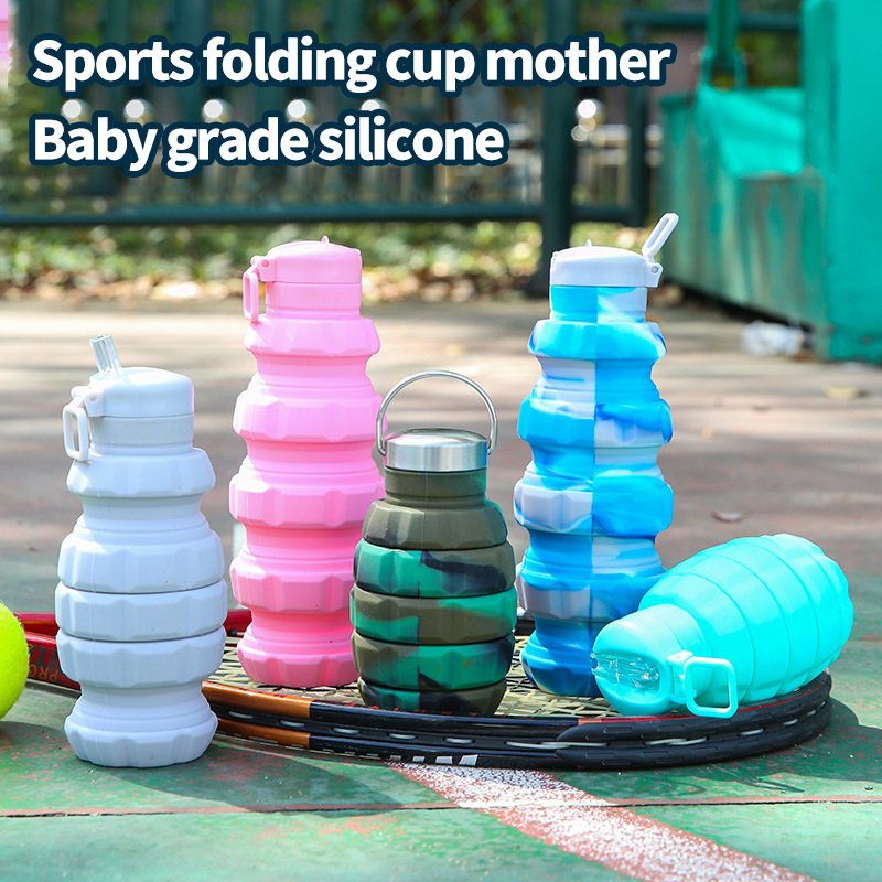 New silicone grenade folding kettle Creative retractable outdoor sports portable water bottle cross-border cup QH-28