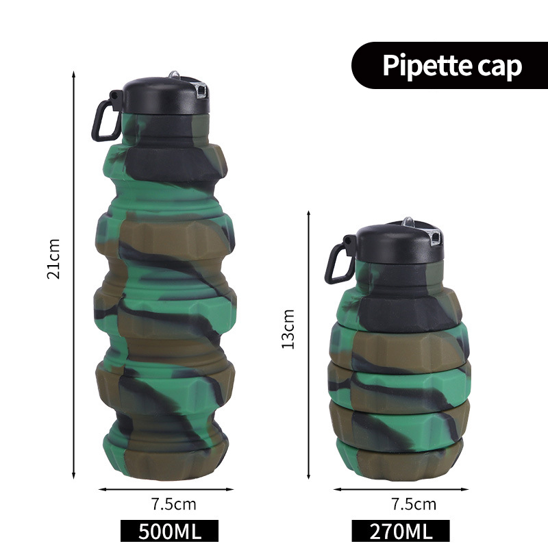 New silicone grenade folding kettle Creative retractable outdoor sports portable water bottle cross-border cup QH-28