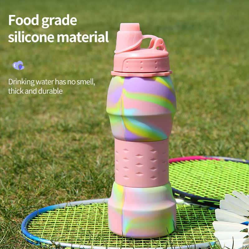 Manufacturer platinum grade silicone folding kettle 600ml color portable outdoor sports water cup cross-border gift cup QH-26