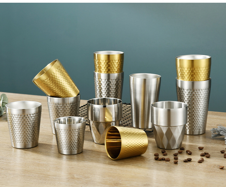 Beer cup coffee cup Korean cup diamond hammer outdoor camping 304 stainless steel double-layer water cup YL-11.5