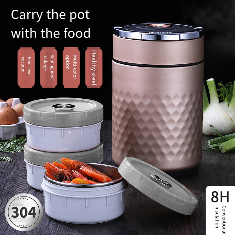 304 stainless steel vacuum insulated lunch box Office workers large capacity multi-layer insulated bucket students lunch box pot DC-198