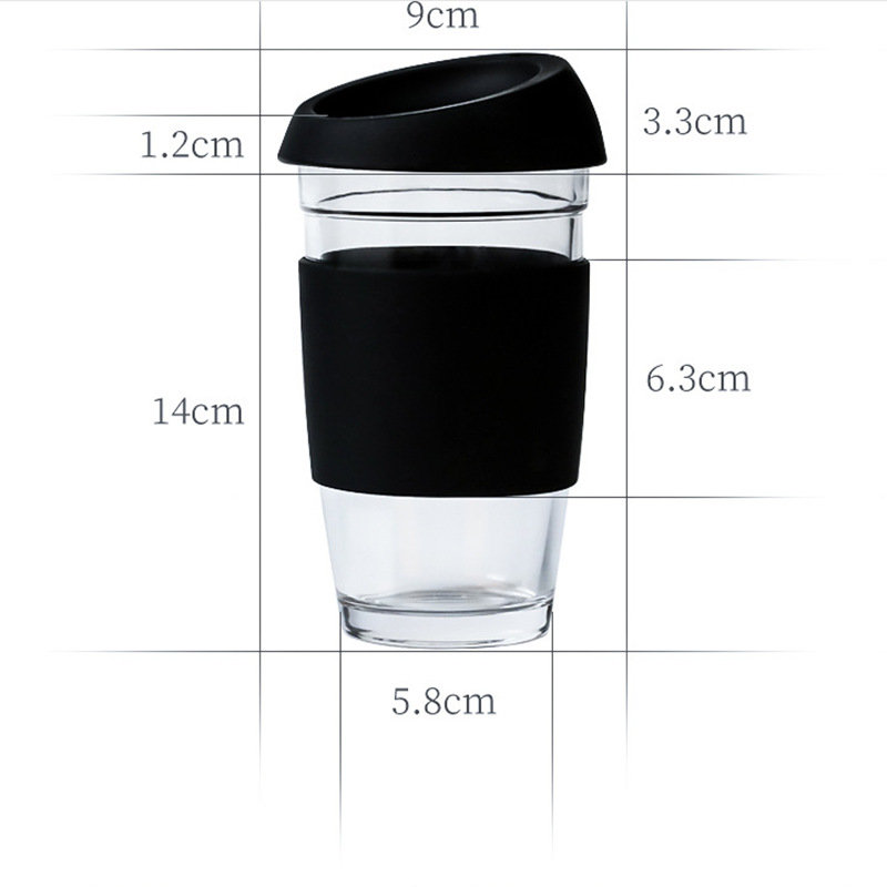 Large capacity 480ml glass water cup straight anti-slip and anti-drop tea cup high borosilicate silicone glass LD-20