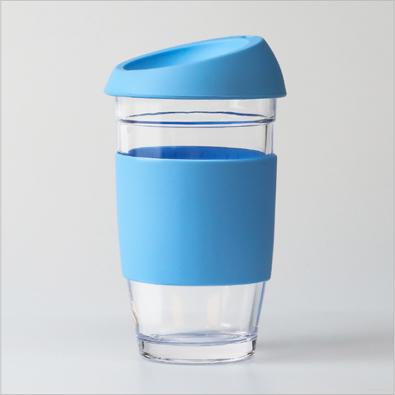 Large capacity 480ml glass water cup straight anti-slip and anti-drop tea cup high borosilicate silicone glass LD-20