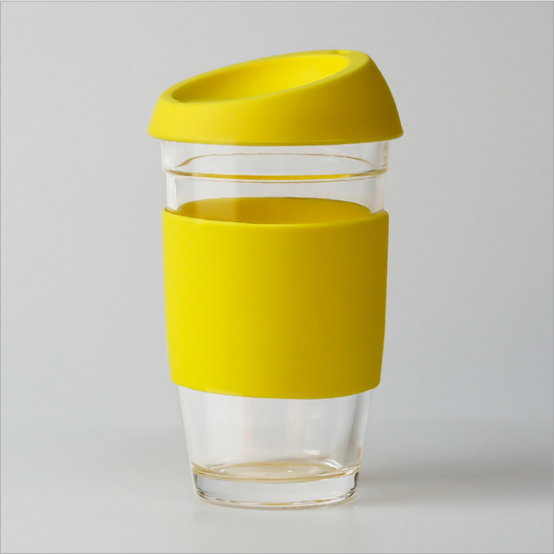 Large capacity 480ml glass water cup straight anti-slip and anti-drop tea cup high borosilicate silicone glass LD-20