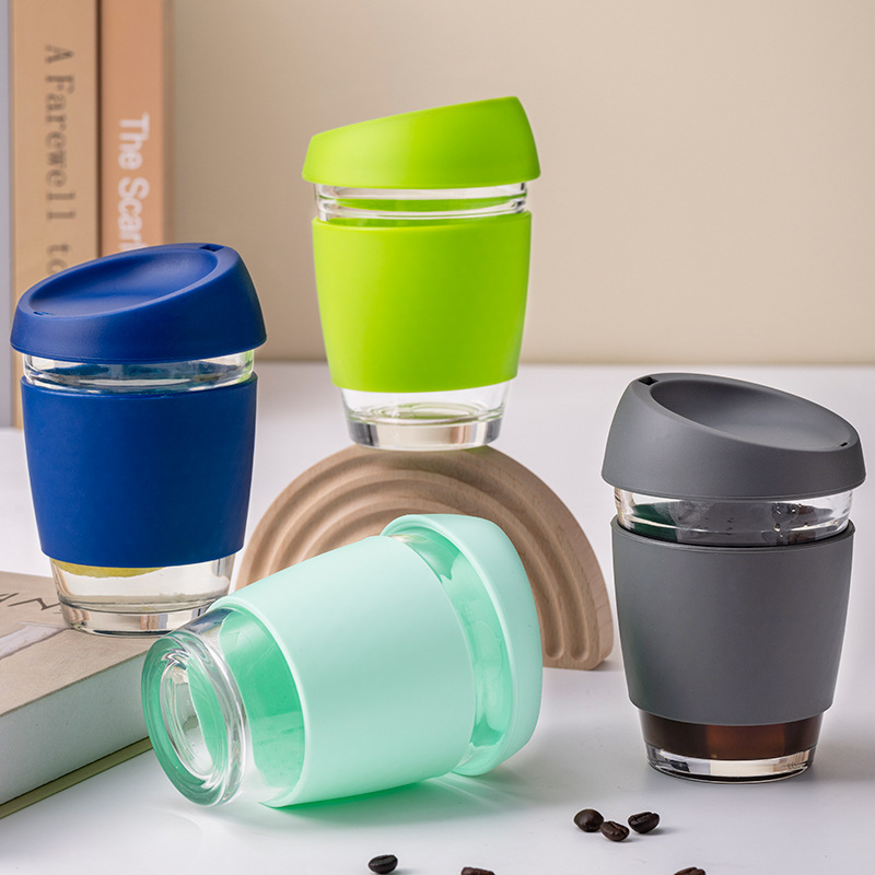 Business Gift Glass coffee cup Gaopeng glass coffee cup Travel cup Silicone cork glass with lid water cup LD-17