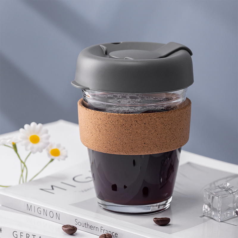 Silicone glass coffee cup Silicone cover cork cover anti-scalding high appearance level portable cup straight drink coffee cup LD-19