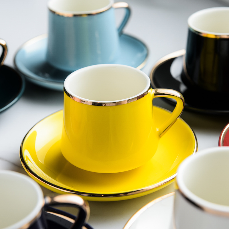 Wide Phnom Penh Mini espresso cup Creative Turkish ceramic coffee cup saucer 80ml Macaron Color cup BS-40