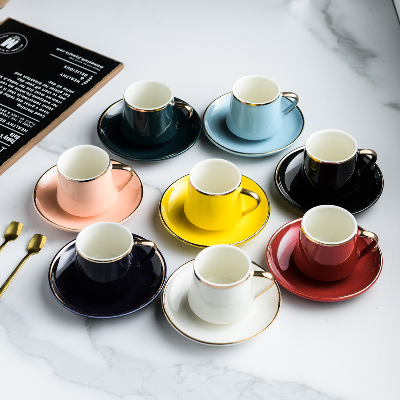 Wide Phnom Penh Mini espresso cup Creative Turkish ceramic coffee cup saucer 80ml Macaron Color cup BS-40