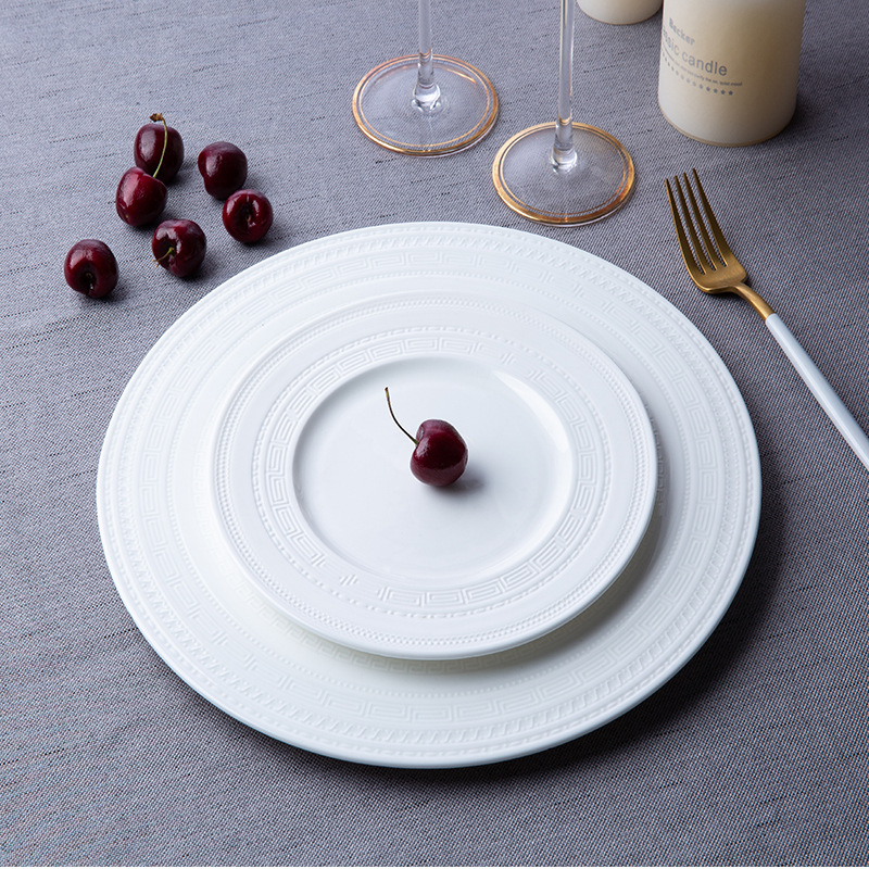 European relief bone China pure white flat plate home Western plate microwave dishwasher Convenient flat plate wholesale BS-72