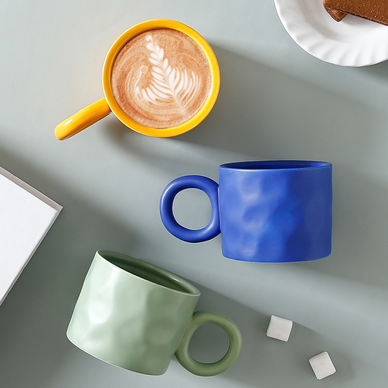 Nordic splash-ink blue hand pinch big ear mug large capacity simple coffee mug ins Korean cup BS-28