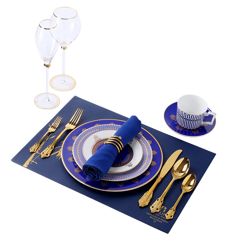 Polaroid gold blue Western tableware light luxury set home bone China tableware Western plate steak knife and fork Plate set BS-120