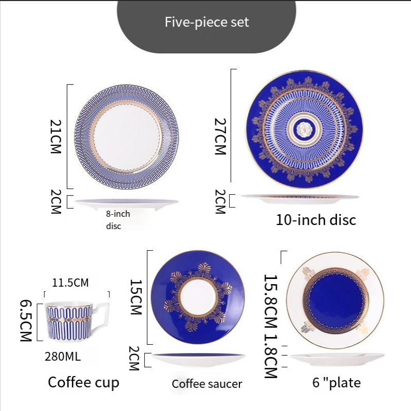 Polaroid gold blue Western tableware light luxury set home bone China tableware Western plate steak knife and fork Plate set BS-120