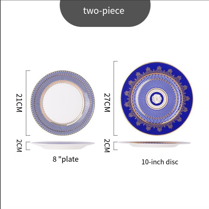 Polaroid gold blue Western tableware light luxury set home bone China tableware Western plate steak knife and fork Plate set BS-120