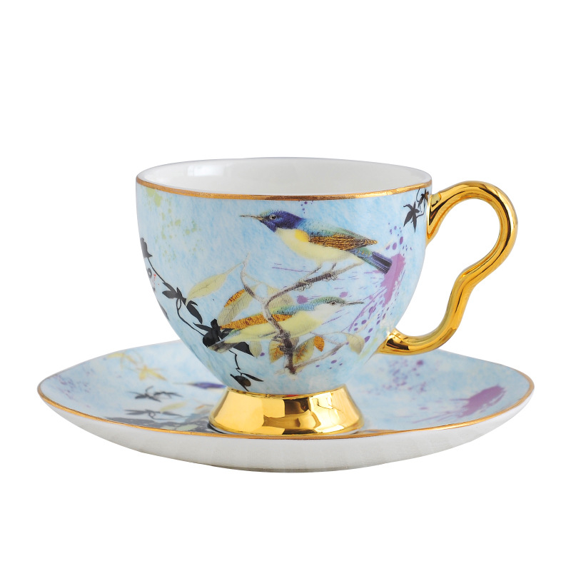 Nordic English gold handle coffee cup and saucer model room set gold sand effect bone China coffee cup and saucer cross-border exclusively for BS-158