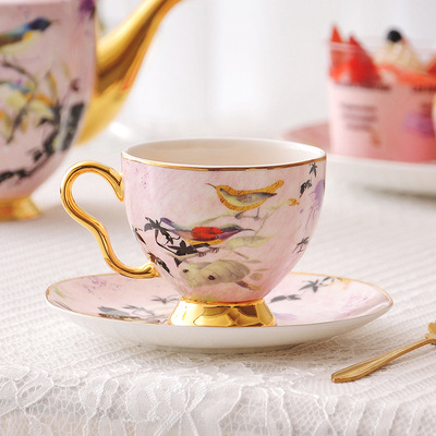 Nordic English gold handle coffee cup and saucer model room set gold sand effect bone China coffee cup and saucer cross-border exclusively for BS-158