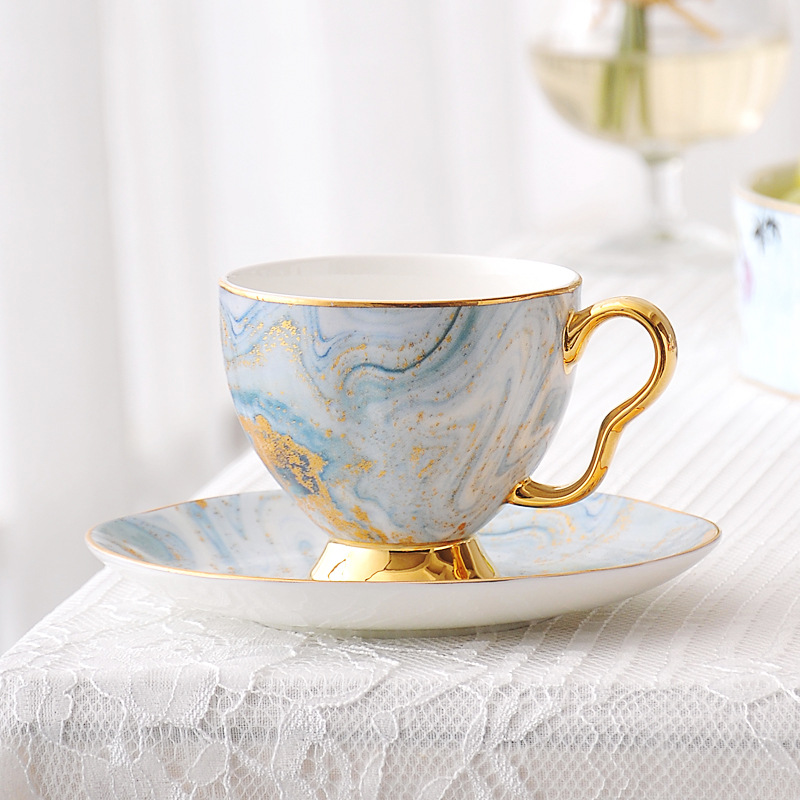 Nordic English gold handle coffee cup and saucer model room set gold sand effect bone China coffee cup and saucer cross-border exclusively for BS-158